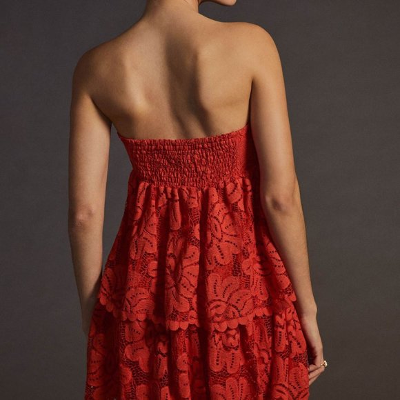 NWT anthropologie red lace mini dress M - Picture 7 of 8